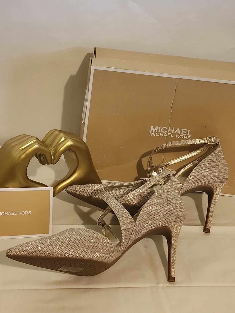Michael Kors Gold Glitter Pointed-Toe Strappy Pumps - Picture 3 of 8
